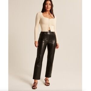 Abercrombie & Fitch Curve Love Vegan Leather Ankle Straight Pant Ultra High Rise